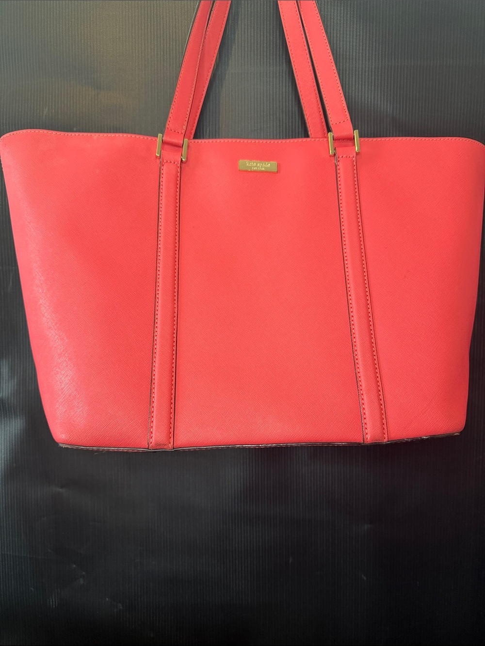 kate spade Coral-Red Structured Tote with Gold Accent